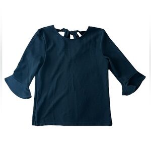 Ann Taylor Factory Size Medium Black Blouse Tie Back Bell Sleeve Business Casual